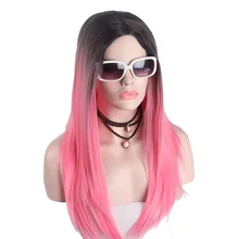 2" длинные парики для женщин Ombre черный красный розовый красочные прямые косплей парик волос короткие синтетические парики два тона естественная часть