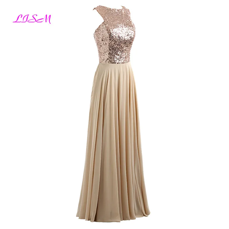 Bling Sparkly Gold Sequined Chiffon Evening Dresses 2019 New Arrival Scoop Sleeveless Prom Gowns A-Line Long Formal Dress Soiree Bling Sparkly Gold Sequined Chiffon Evening Dresses 2019 New Arrival Scoop Sleeveless Prom Gowns A-Line Long Formal Dress Soiree