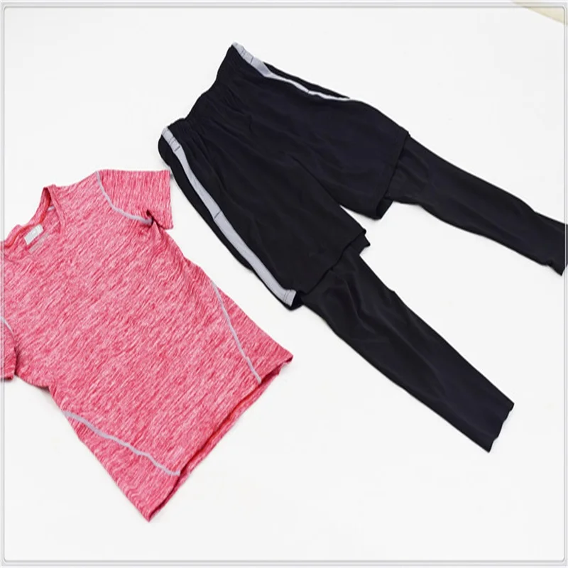 

A18364 Men 2 piece set exercise shirt base layer running gym soccer sports clothing tights& pants suit