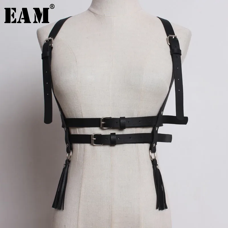 

[EAM] 2019 New Spring Summer Strap Buckle Split Joint Personality 3 Colors Pu Lether Belt Women Fashion Tide All-match JO083
