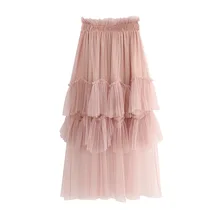 Юбка-пачка Феи сетчатые юбки с вуалью весенне-летняя длинная Плиссированная юбка с высокой талией для школьниц многослойная юбка 8139