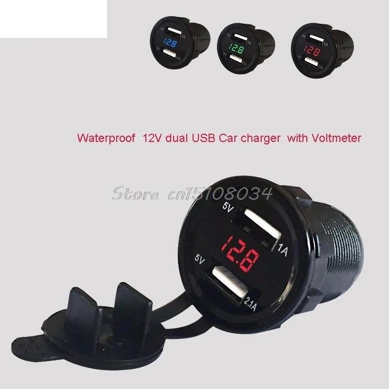 

12V DC Car Motorcycle 3.1A Dual USB LED Charger Socket Voltage Voltmeter Panel S08 Drop ship