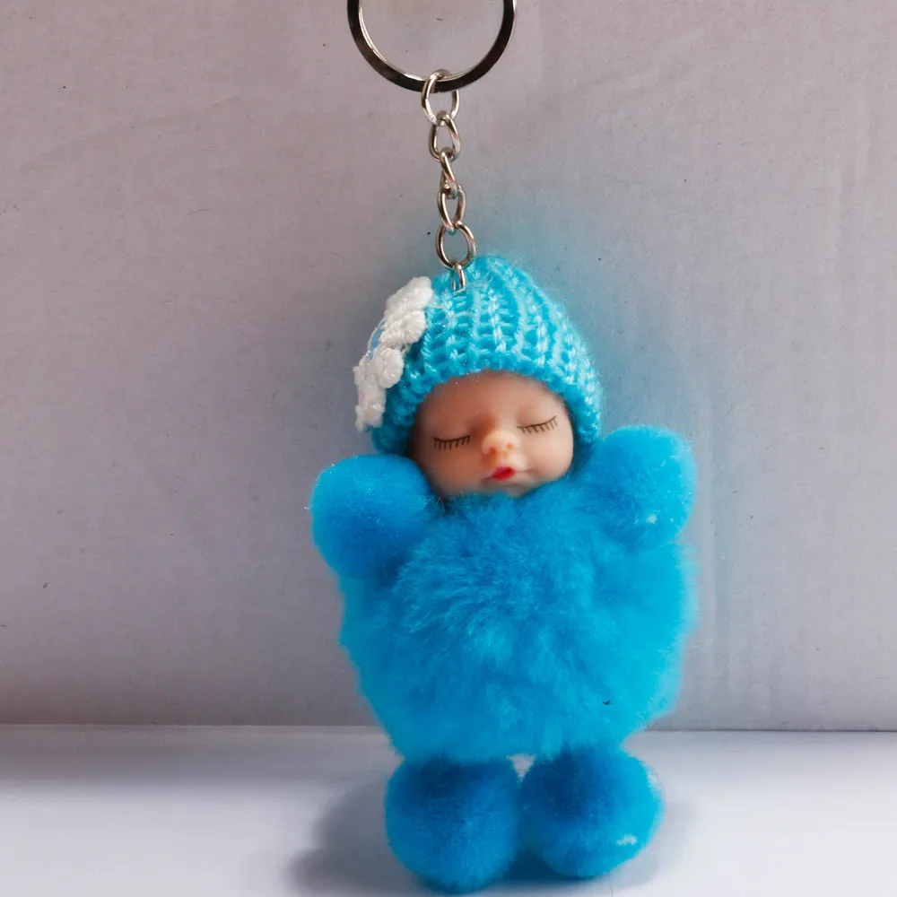 

Sleeping Baby Doll Ball Key Chain Car Keyring Holder Bag Pendant Charm Keychain Plush Fur New Cute Women Key
