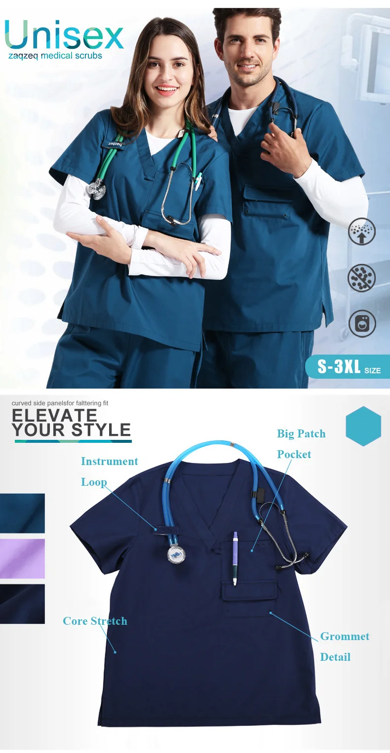Размера плюс форма медсестры, медицинская скраб набор Униформа Доктор костюм для женщин и мужчин поплин больница или Рабочая форма набор