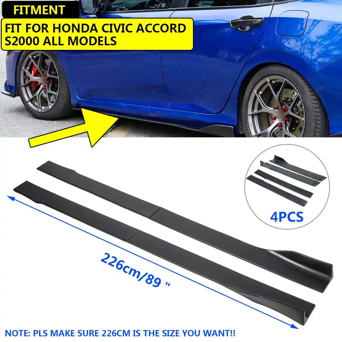 

4PCS/Set Black 2.26m Universal Car Side Skirts Winglet Extensions Splitters Body Apron Lip For BMW For Benz For Honda For AUDI