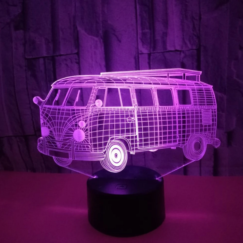 3d визуальная Иллюзия Кемпинг автобус Светодиодная лампа прозрачный акриловый