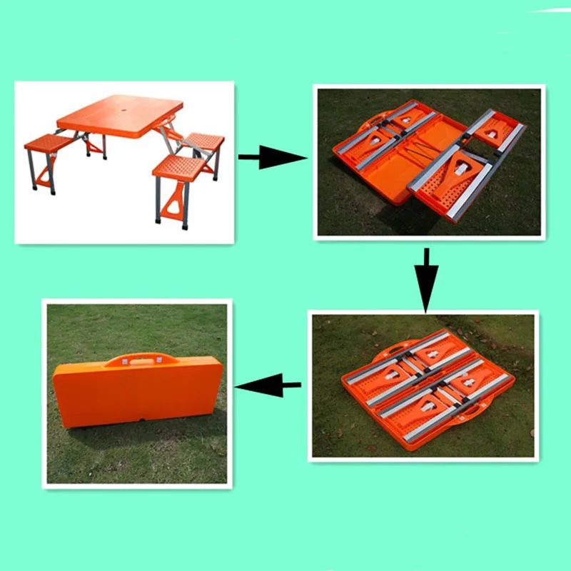 Многофункциональный складной стол для пикника и стула оранжевый ABS Удобный для переноски Набор стола и 4 стула крытый и открытый