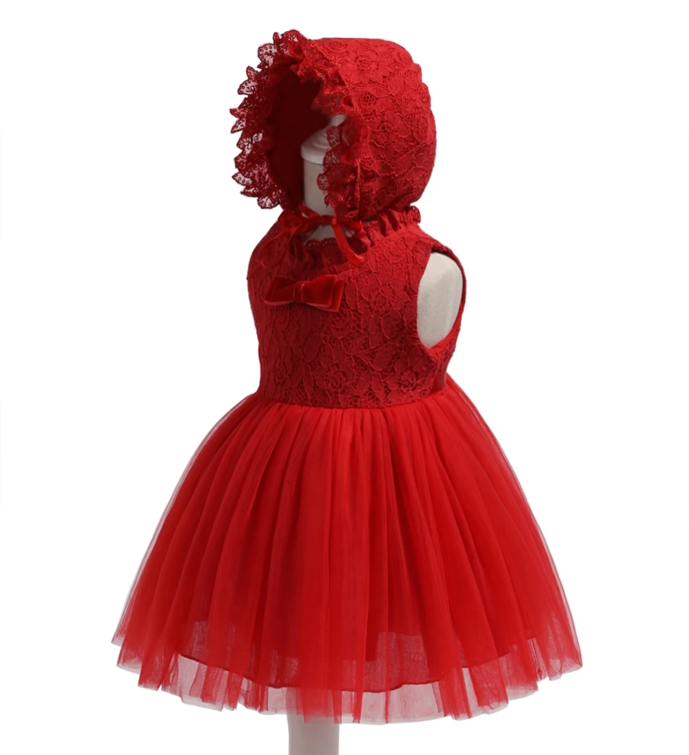 

Free Shipping Lace Cotton Lining Infant Dresses 2018 New Arrival Red Baby Dress For 1 Year Girl Birthday Bow Party Gown Toddler