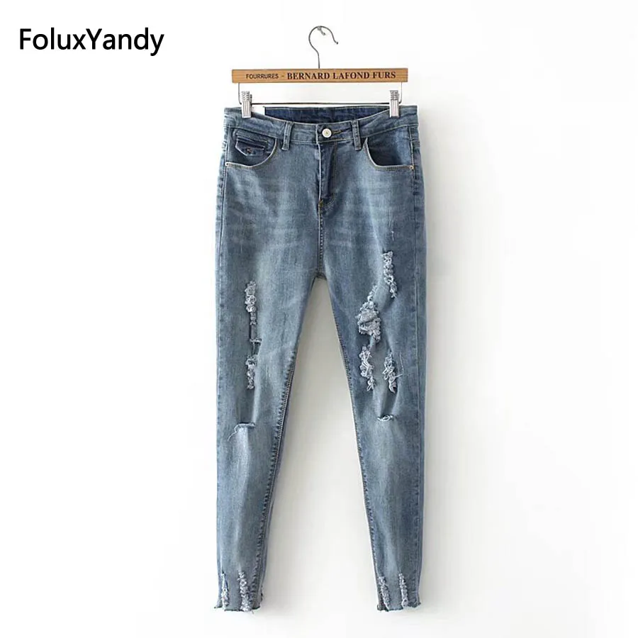 

Slim Ripped Jeans Women Plus Size 3 4 XL Casual Hole Skinny Elastic Denim Pencil Pants Trousers KKFY327