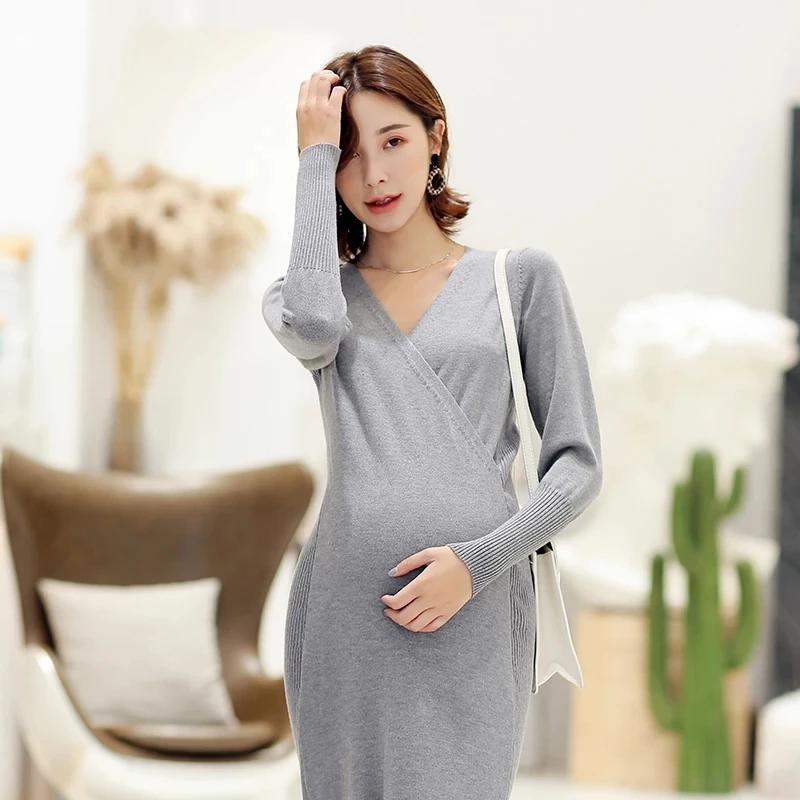 Высококачественное осеннее платье-свитер для беременных; Одежда для беременных; платья для кормящих женщин; платья для кормящих мам