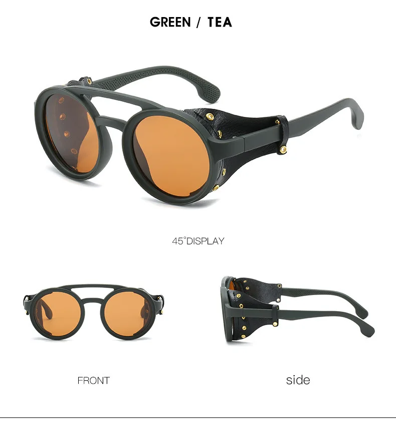 Круглые поляризованные солнцезащитные очки в стиле панк в стиле стимпанк,, винтажная кожаная боковая защита, фирменный дизайн, солнцезащитные очки Oculos De Sol Shades