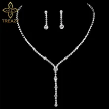 TREAZY посеребренный горный хрусталь кристалл длинное ожерелье Комплект сережек для женщин невесты свадебные ювелирные наборы
