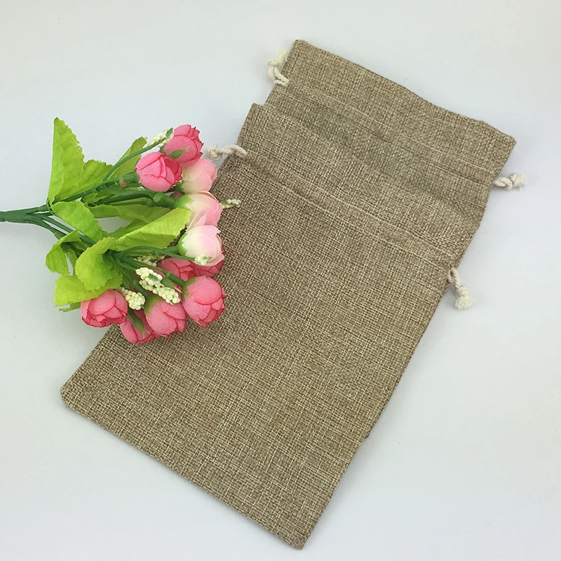 

15*20cm 500pcs Vintage Style handmade Jute Sacks Drawstring gift bags for jewelry/wedding/christmas Packaging Linen pouch Bags