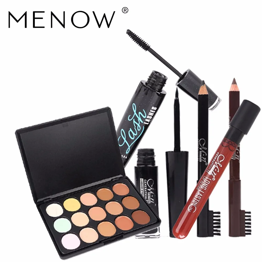 Menow Brand Makeup Set 15color Concealer Thick Mascara Sexy Lip Gloss
