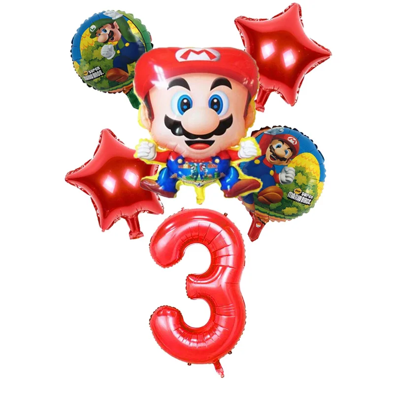 6 шт./компл. с мультяшным персонажем "Марио" шарик из фольги в форме 32 дюймов шара с цифрой день рождения детей, мальчика вечерние Декор Братья Марио и Луиджи, майларовая упаковка, синий и красный цвета шар