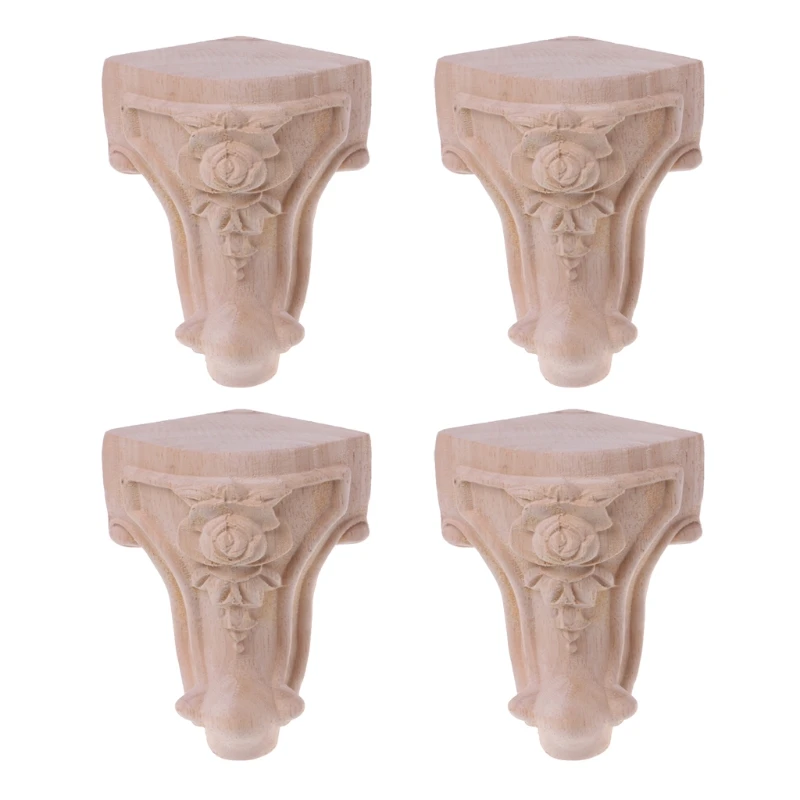 

New Wooden Furniture Legs Solid Wood Flower Carved TV Cabinet Seat Feet No Painting