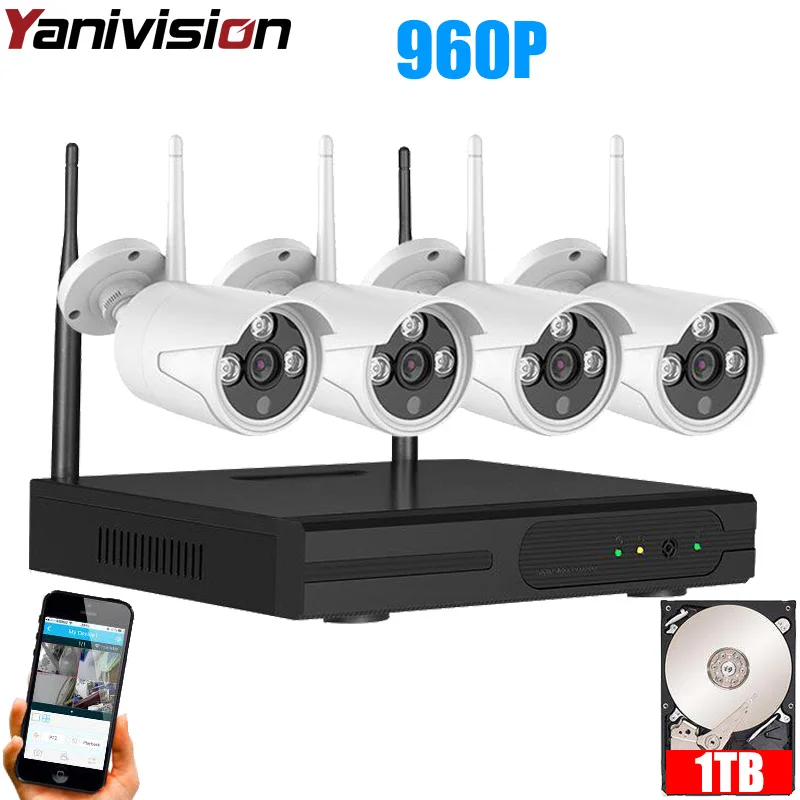 Wireless CCTV System Wifi 4CH 960P HD 20m IR Night Vision IP Security Camera System Outdoor Waterproof P2P Home Surveillance