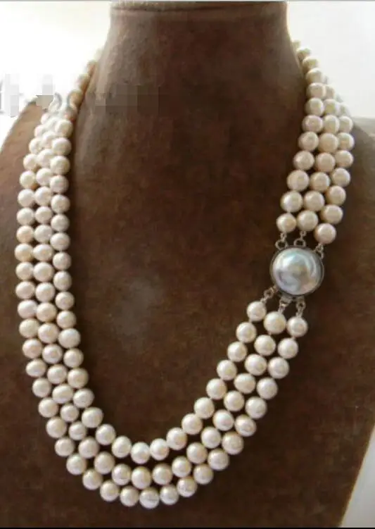 

Free Shipping >>>>> top quality natural south seas white Pearl necklace 18inch silver mabe clasp