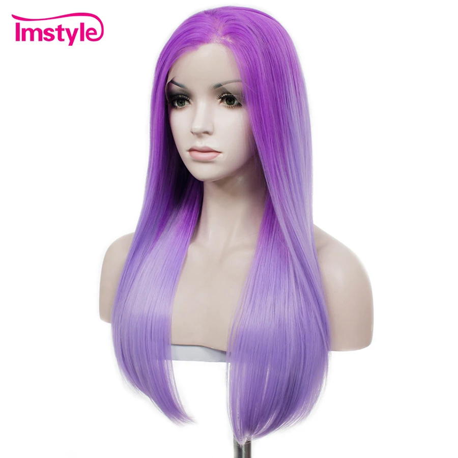 Imstyle Ombre Фиолетовый парики синтетический парик на кружеве длинные прямые волосы парики для женщин высокая температура волокна косплей парик 24"