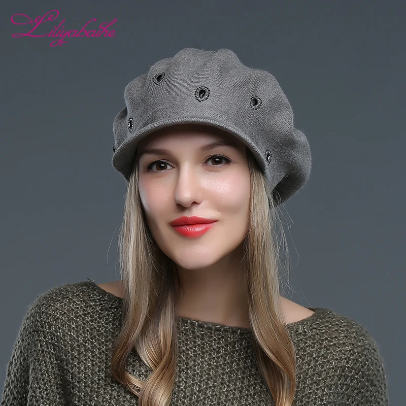 Liliyabaihe Новый Для женщин Шапка Вязаная Шерсть ангорских Hat Зимняя шапка полями