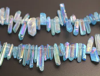

Electroplated Quartz Crystal Beads,Mystic Coated Titanium Quartz Point Beads,Top Drilled Beads 3-10x16-35mm,15 inch per strand
