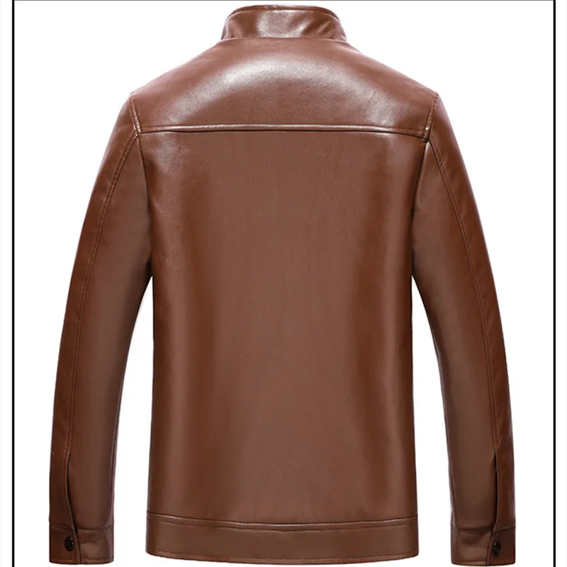 New Hot Sell Casual Men's Leather Jackets Men Leather Coats Brand High Quality PU Outerwear Male Stand Collar Leather Jacket