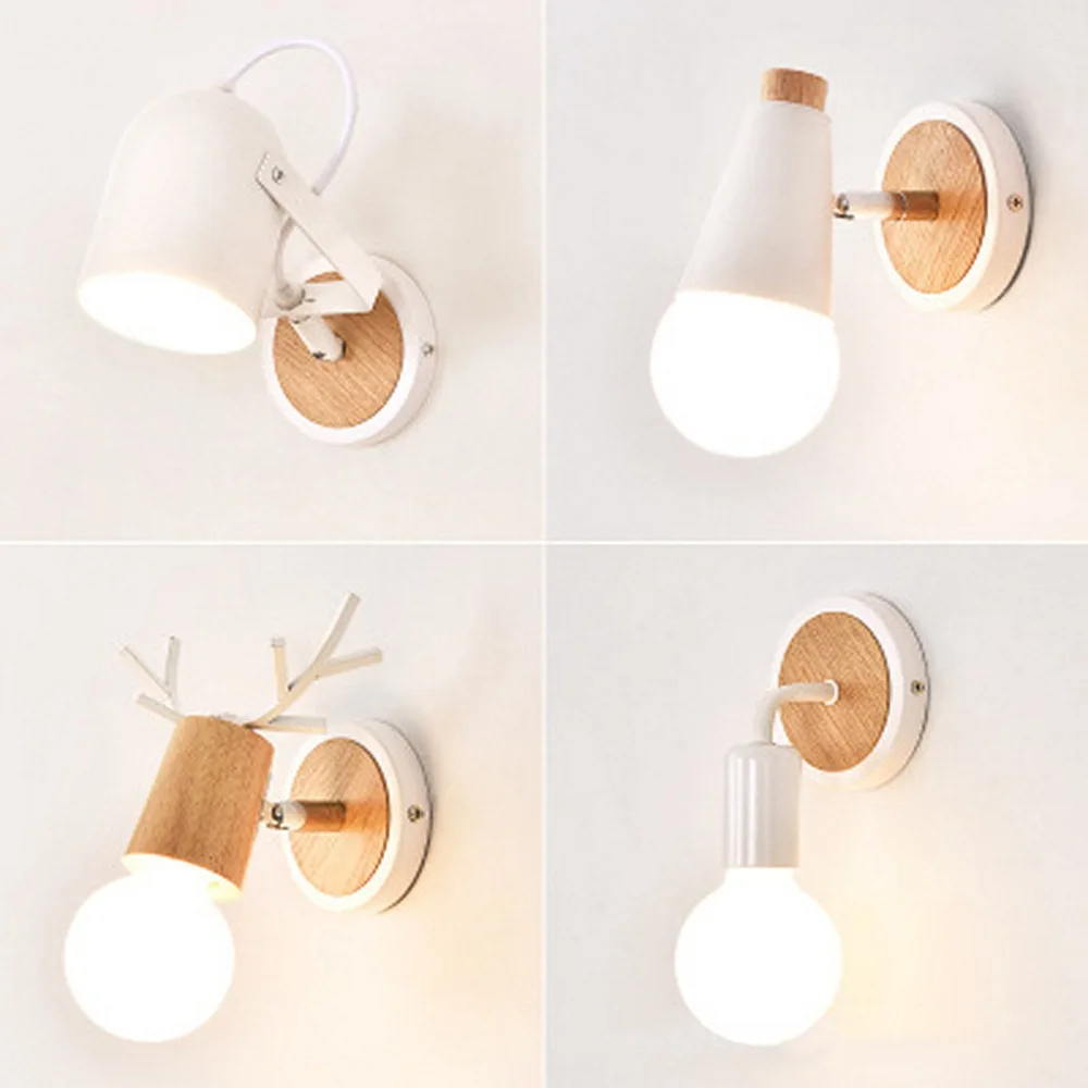 

Wooden Base wall lights bedside wall lamp modern led wall light for bedroom Nordic style warm white E27 bulbs 110-220V long life
