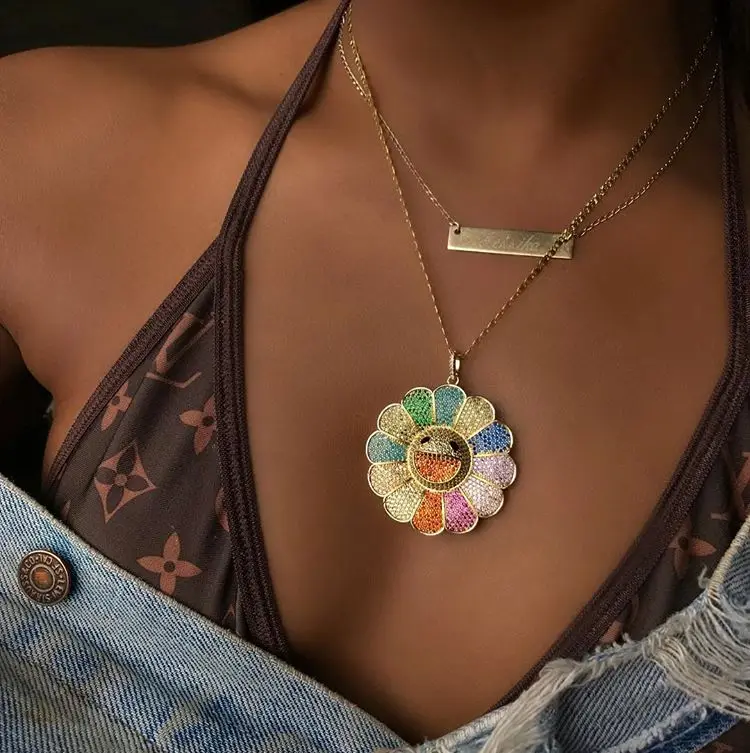 

Top quality 2019 new fashion jewelry iced out micro pave cz colorful rainbow necklace for women men hip hop jewelry