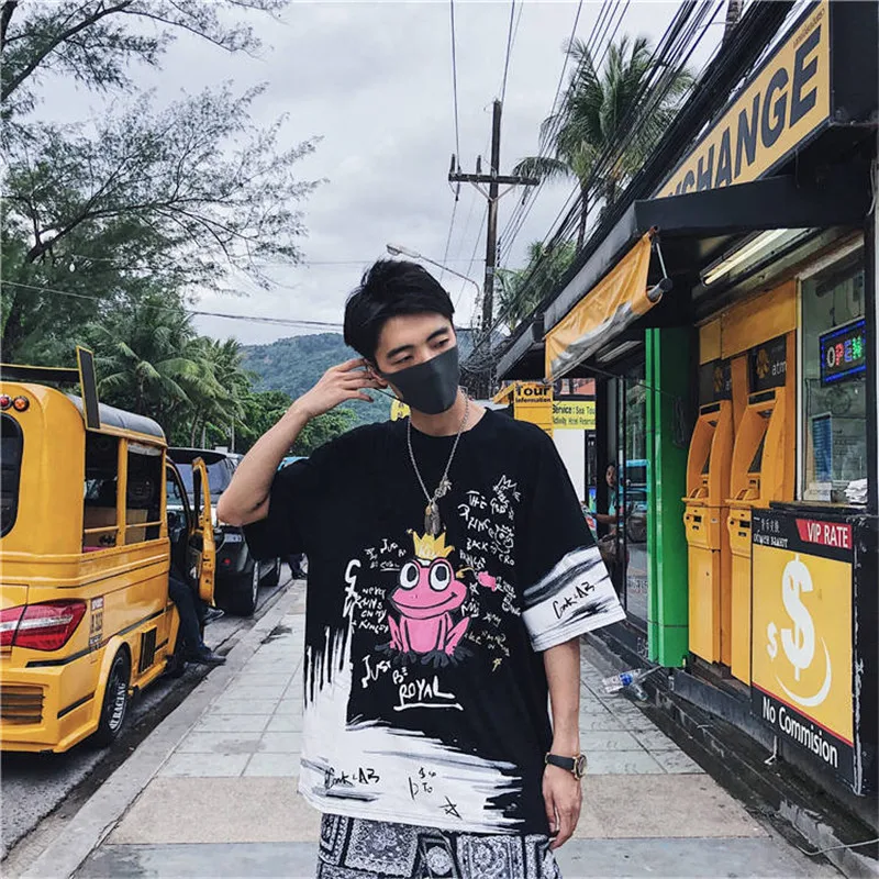 Модная футболка с короткими рукавами футболки в стиле хип-хоп повседневные футболки г. Летние футболки в стиле Харадзюку С героями мультфильмов, уличная одежда, футболки в Корейском стиле