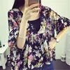 Women Floral Print Blouse Casual V-Neck Chiffon Blouses Lady Lantern Sleeve Ruffles Shirts irregular Blusas Tops Plus Size A1338 2