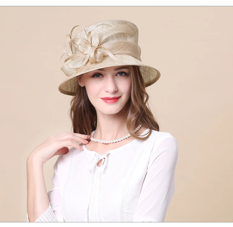 FS Королевский синий хаки леди Sinamay Hat Fascinators для свадьбы Для женщин мягкая фетровая шляпа с широкими полями Топ церкви цветок Кентукки шляпа котелок