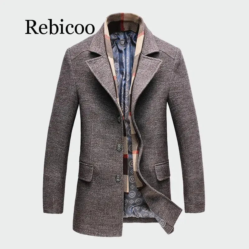 

2019 Winter Men Casual Wool Trench Coat Fashion Business Long Thicken Slim Overcoat Jacket Male Clothes