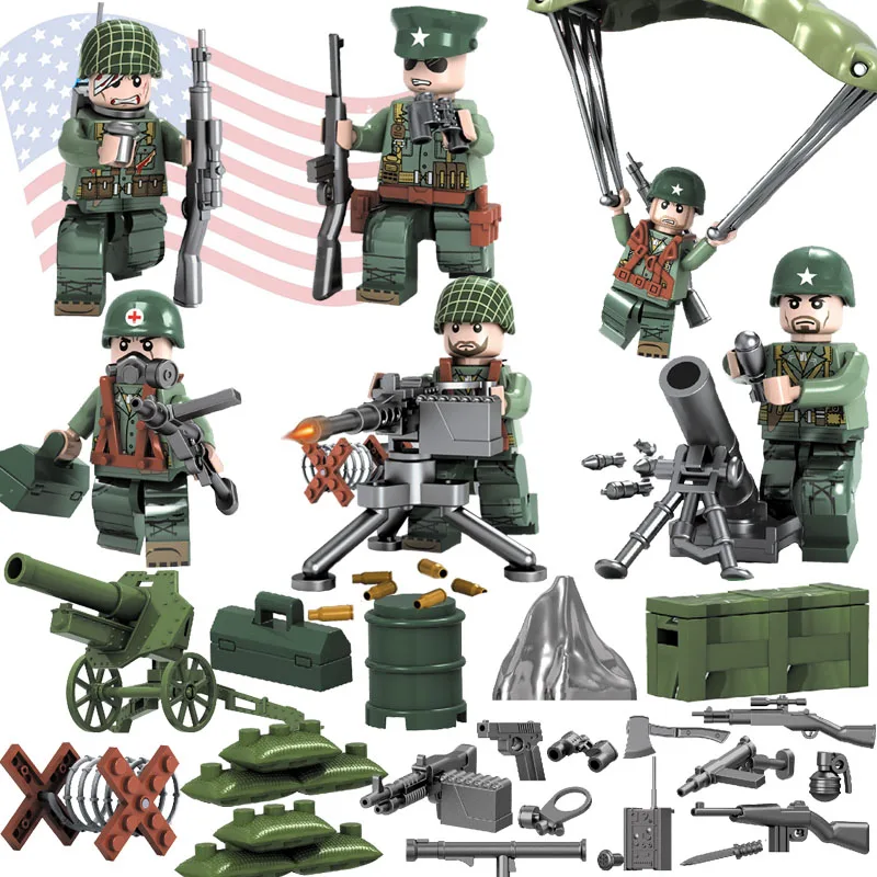 

WW2 Pacific War Battle Theater of Operation Military Building Block Brick Mini USA Army Soldier Figure Compatible with Lego Toy