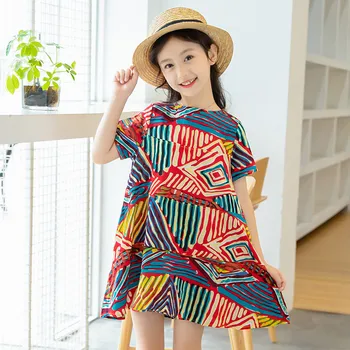 

Toddler Kids Baby Girl Print Beachwear Princess Dress Sundress Summer Girls Summer Dress Geometric Sukienki Dla Dziewczynek