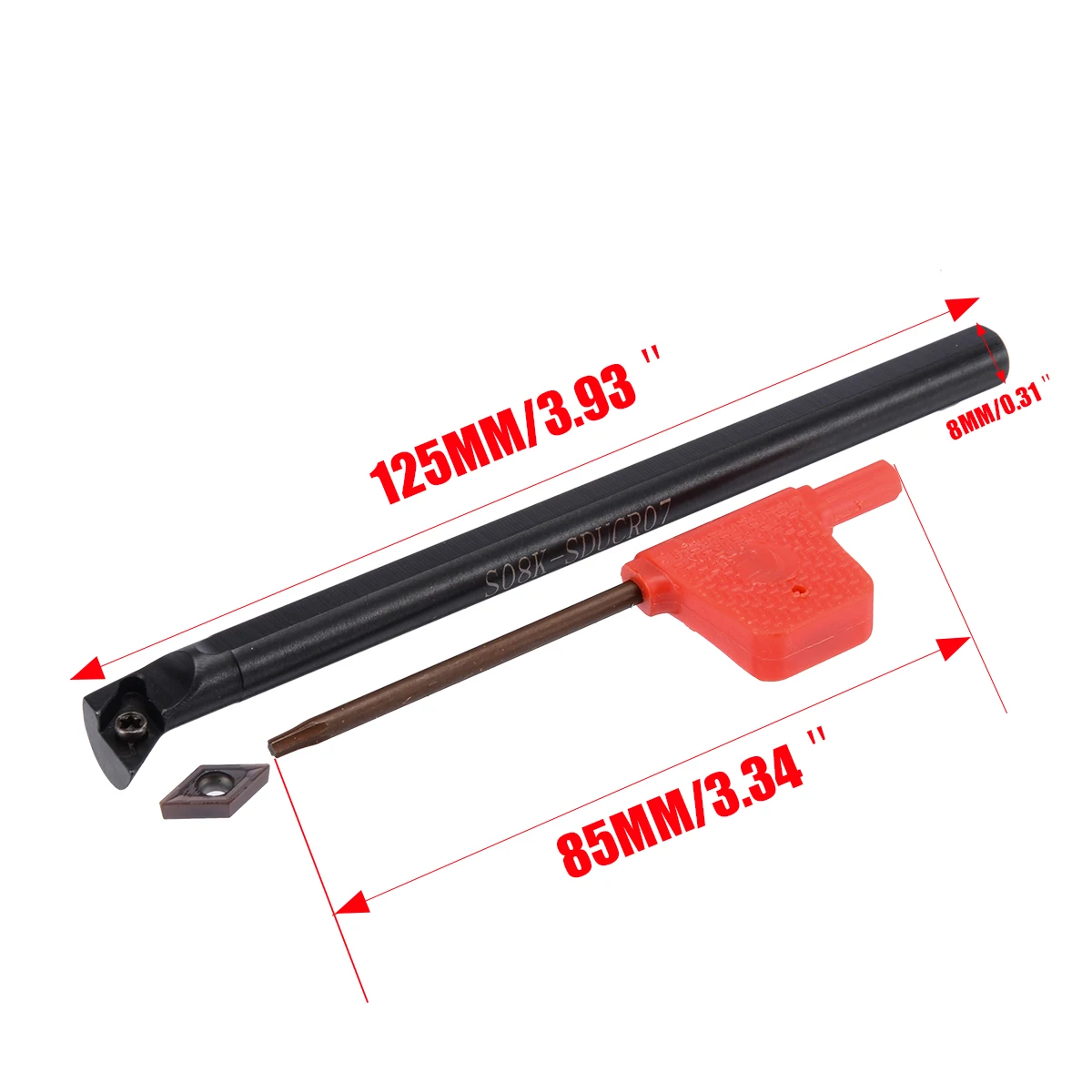 125mm Right Hand S08K-SDUCR07 Boring Bar + DCMT0702 Lathe Tuening Tool Carbide Insert + Wrench
