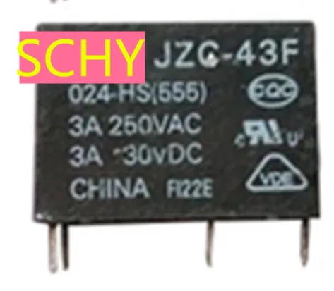 

JZC-43F-005-HS 5VDC JZC-43F-012-HS 12VDC JZC-43F-024-HS 24VDC Relay 3A 250VAC 3A 30VDC 4Pin JZC43F 10PCS