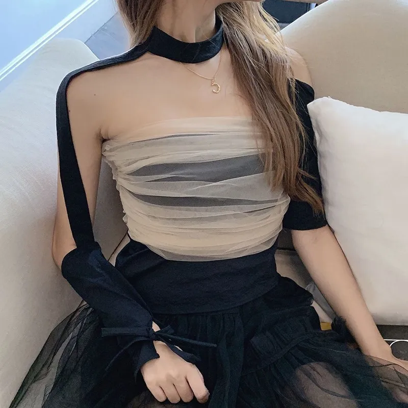 TWOTWINSTYLE Summer Mesh Patchwork Sexy T Shirt