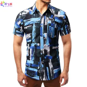 

Yufeiyan 2019 Summer Casual Printing Short Sleeve Shirts Men Hawaii Mens Shirt with Short Sleeve Cotton Loose Short Blouses Man