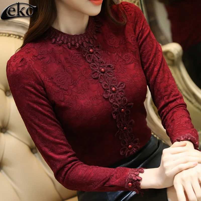 Korean Lace Shirt For Women Blouse Slim Thick Velvet Ladies Blouse Autumn Winter Blouses Female Elegant Large size Lace Blouses Korean Lace Shirt For Women Blouse Slim Thick Velvet Ladies Blouse Autumn Winter Blouses Female Elegant Large size Lace Blouses
