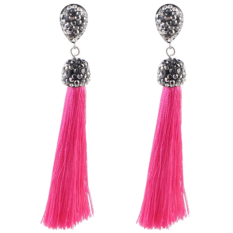 E5735 Trendy Drop Earrings Water DropWomenRhinestoneLongBohemianSilkDangleMetalBohoGold Tassel Earrings 2019 Jewelry CS241