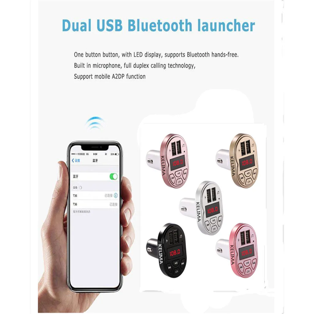 Автомобильный комплект MagiDeal Bluetooth fm-передатчик с двумя usb-портами для зарядки