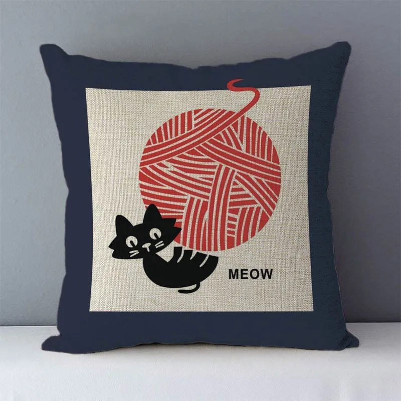 Selected Couch cushion Cartoon cat printed quality cotton linen home decorative pillows kids bedroom Decor pillowcase wholesale