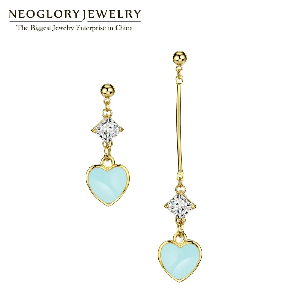 

Neoglory Light Blue Enamel Heart Zircon Light Yellow Gold Color Dangle Drop Earrings for Women 2020 Jewelry Hot Gifts New
