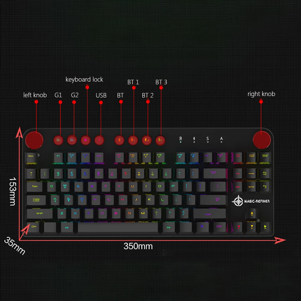 MAGIC-REFINER MK11 Механическая игровая клавиатура Проводная USB и беспроводная BT 3,0 RGB подсветка переключаемая 87 клавишная игровая клавиатура