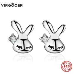 Virgooer серьги серебро 925 милый кролик уха украшения для Для женщин Прекрасный животных Банни подарок на день рождения Оптовая Продажа brincos