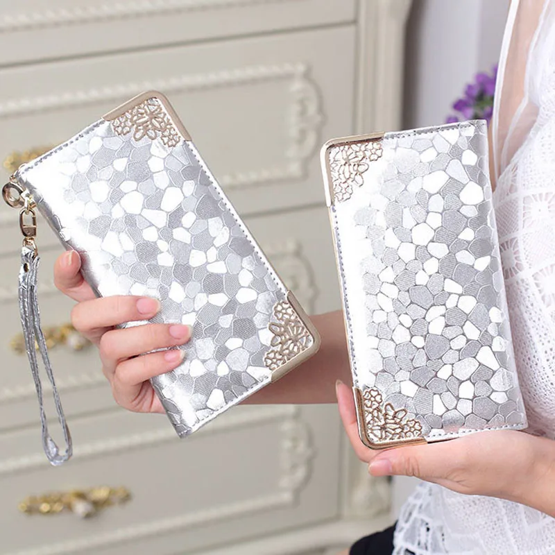wholesale long clutch wallet fashion silver patent leather stone pattern PU Leather purse money Bag Coins Holder elegant DL1944