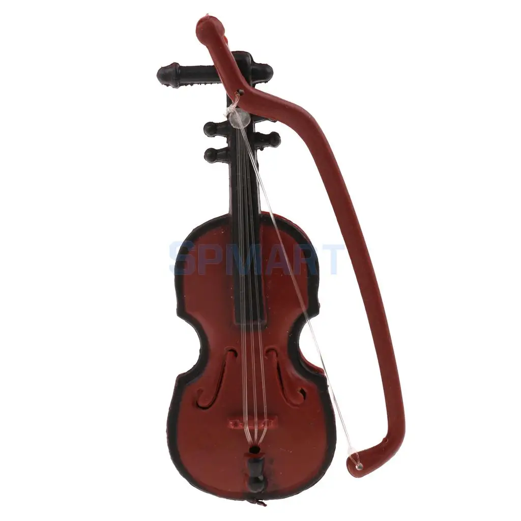 1/12 Dolls House Miniature Plastic Violin Musical Instrument Model Figures Display Decor Figures Toy Dolls Accessory Kids Gift
