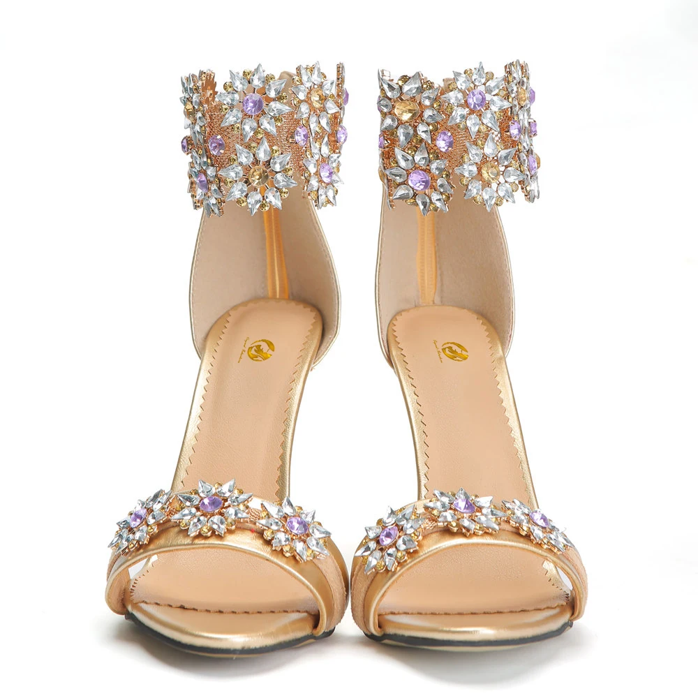 Новое поступление; элегантные женские босоножки; великолепные босоножки на высоком тонком каблуке с открытым носком; золотистая обувь; женская обувь; большие размеры США 4-15