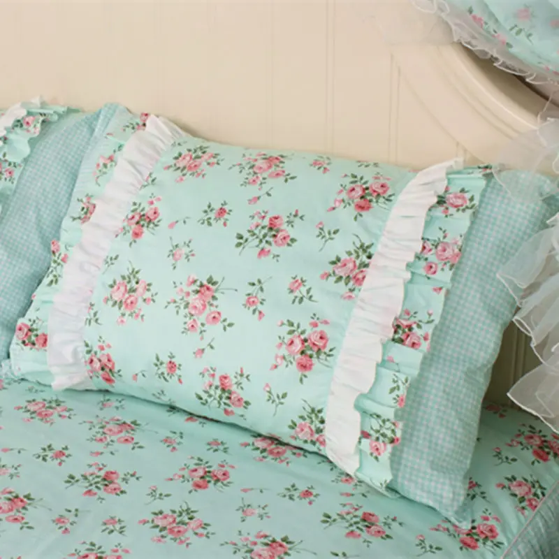 Big sale 2pcs pillow sham pastoral print lace pillowcase luxury classic