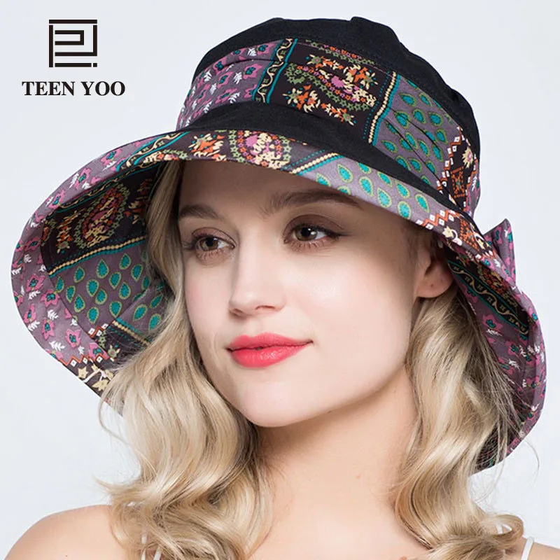 Женская летняя шляпа в национальном стиле, Панама, женские, антиуф, хлопок, полиэстер, Sunhat, повседневные, ветрозащитные головные уборы, TEENYOO